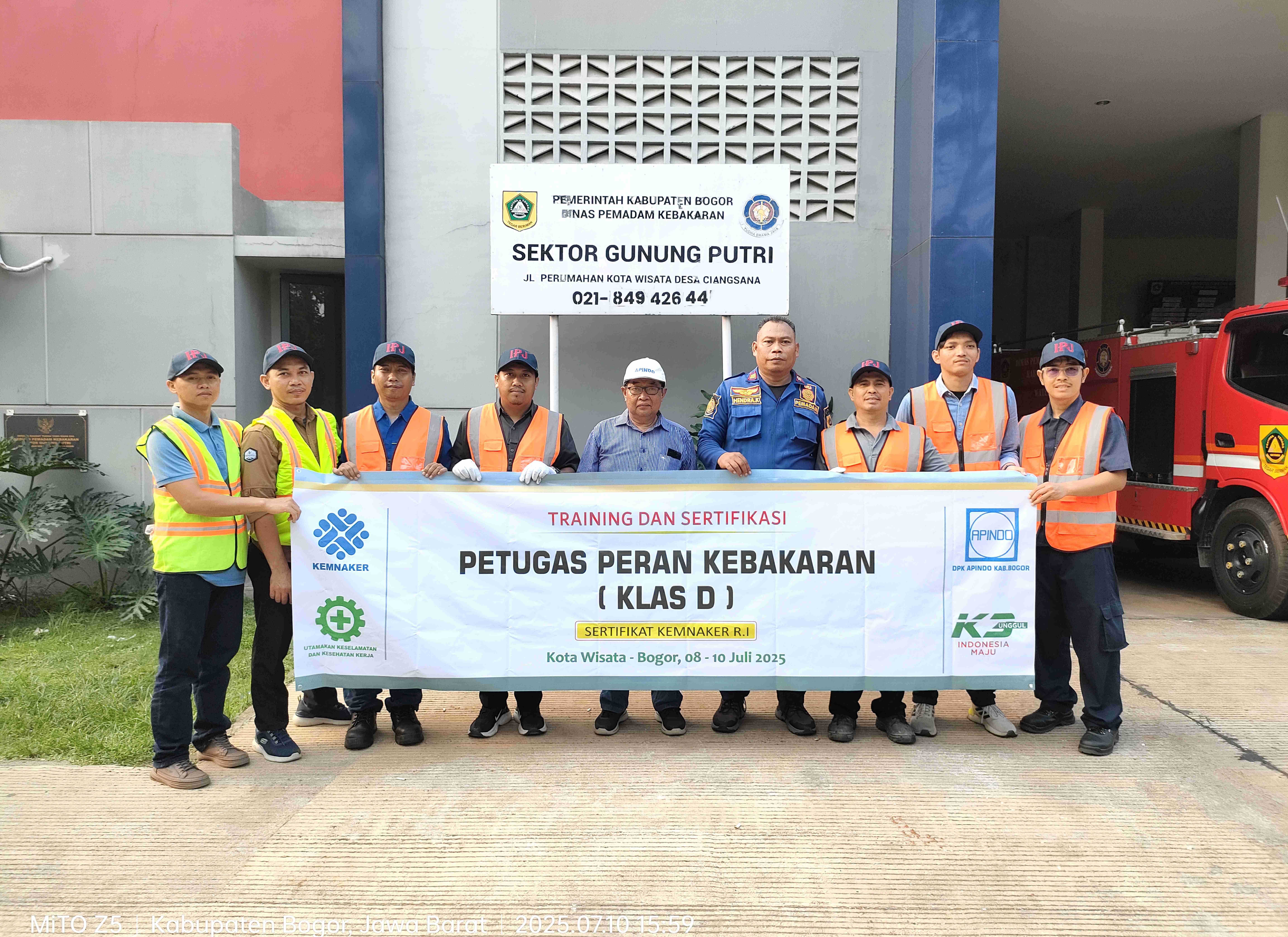 Training dan Sertifikasi Petugas Peran Kebakaran Klas D. Kota Wisata, 08 - 10 Juli 2025.